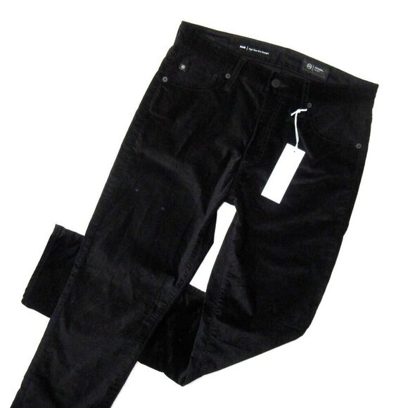NWT Adriano Goldschmied AG Mari in Super Black Slim Straight Velvet Pants 30 - Picture 2 of 6